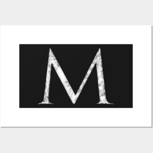 M in Roman White Marble Latin Alphabet Letter Sticker Posters and Art